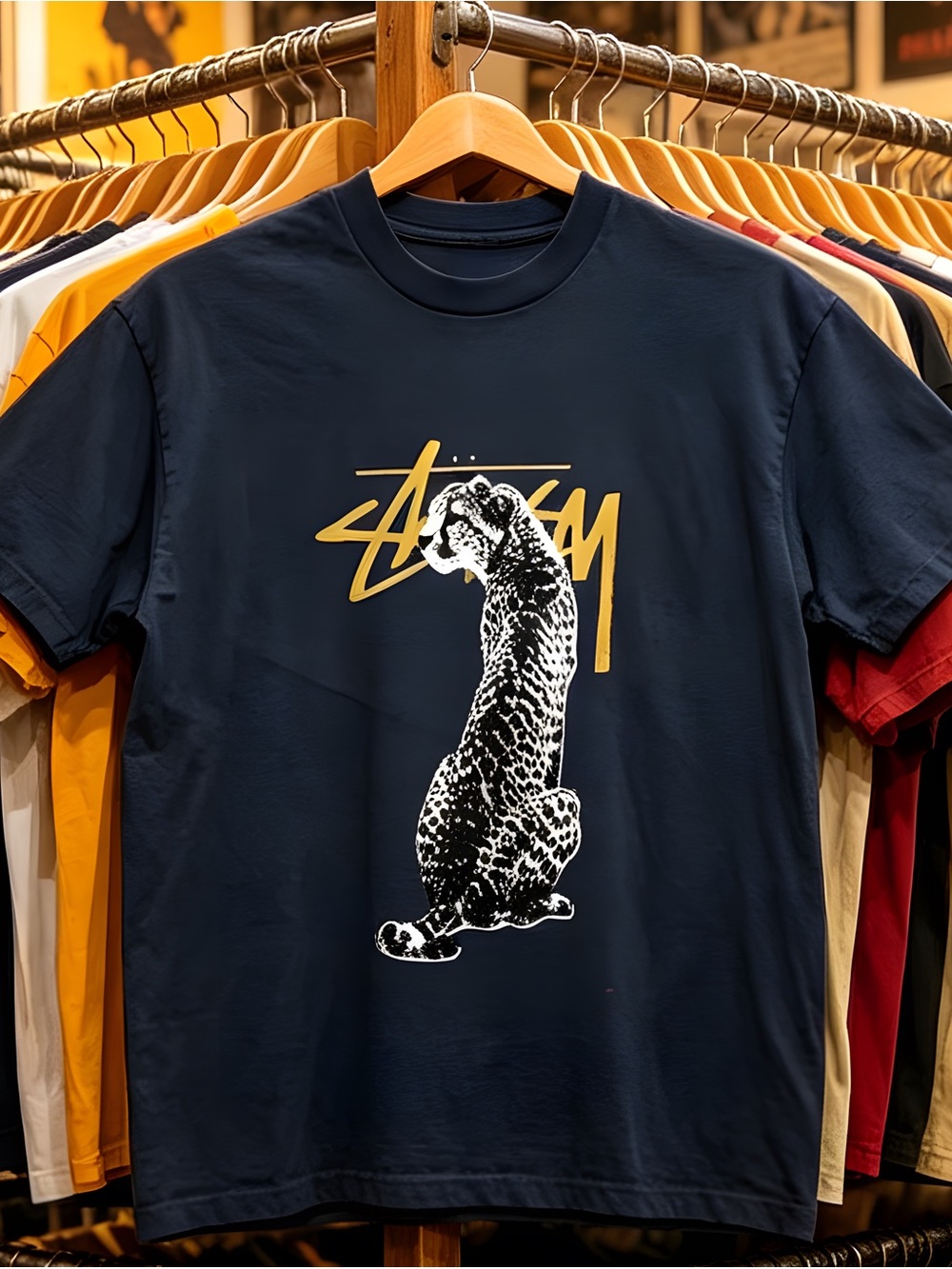 Women’s black T-shirt, Stussy black cheetah tee